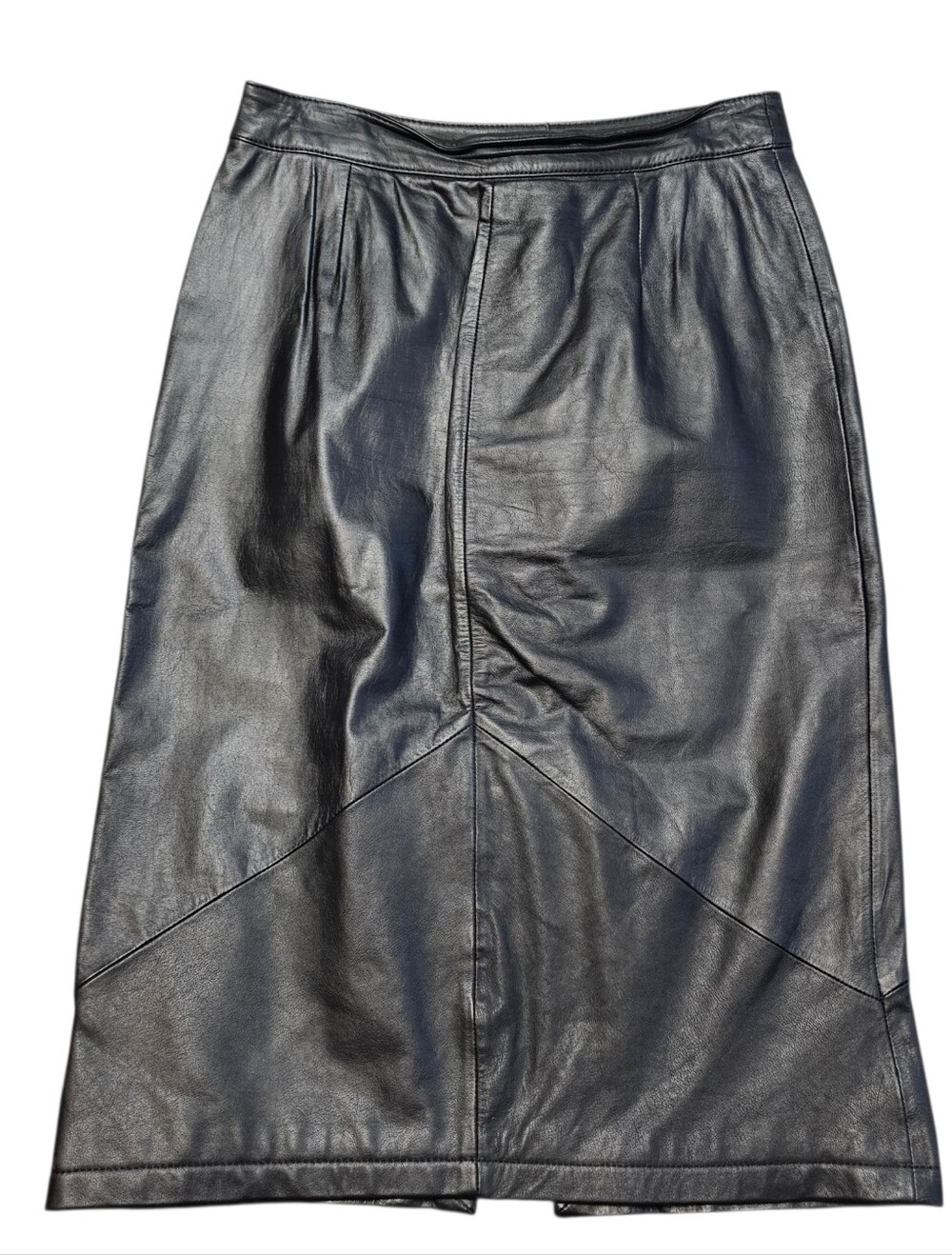 Vintage Y2K Pelle Cuir Pencil Skirt Sz 12 Black Genuine Leather Korea Edgy Chic